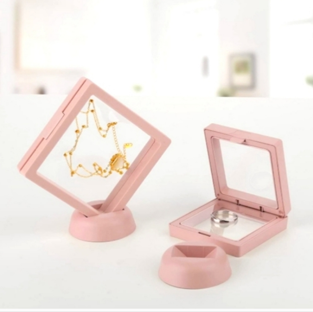 2 Pack 3D Pink Jewelry Display Holder Floating Frame Stand